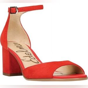 Sam Edelman Susie Red Suede Block Heel Ankle Strap Sandals Womens Size 5 EU35